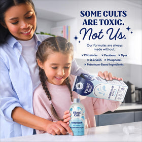 Cleancult refill being added to a pump dispenser for home use