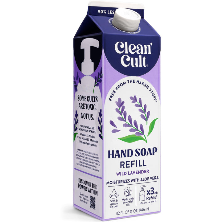 Cleancult front packaging showing Wild Lavender refill and eco benefits