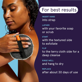 Cleanlogic scrubber held in hand to show size and ergonomic benefit