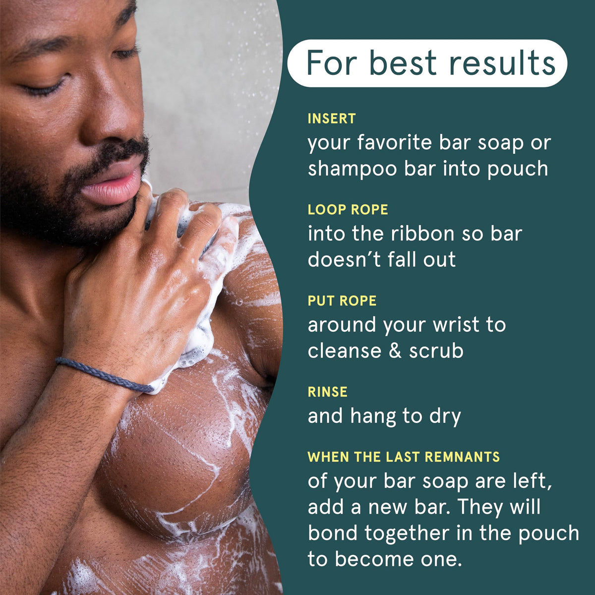 Cleanlogic in-use on a man in shower showing post-workout cleansing benefit