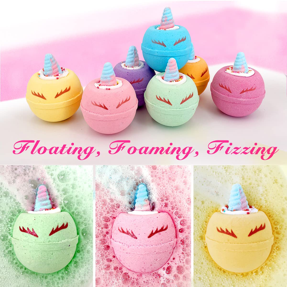 Clear and Fresh bath bomb dissolving in tub showing colorful foam and calming scent release