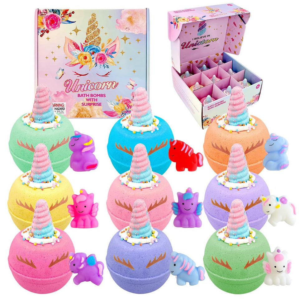 Clear and Fresh front packaging showing nine individually wrapped unicorn bombs and gift-ready appeal