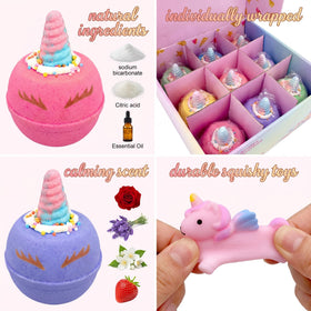 Clear and Fresh close-up of unicorn bath bomb texture highlighting gentle fizzing ingredients