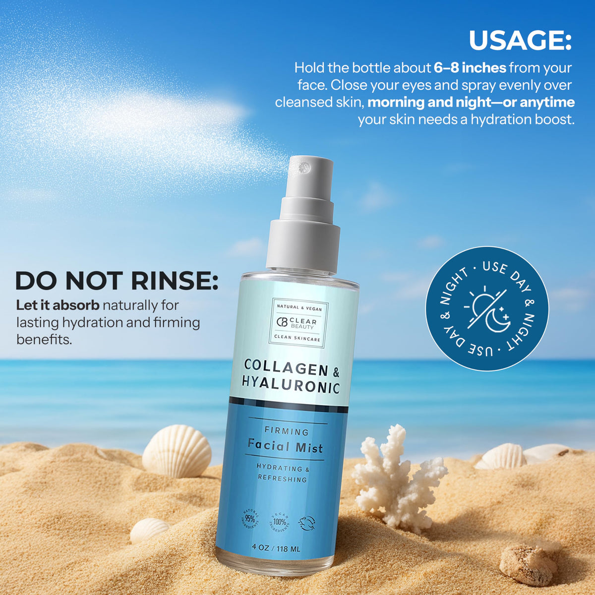 Clear Beauty ingredient label emphasizing natural and dermatologist-tested formula