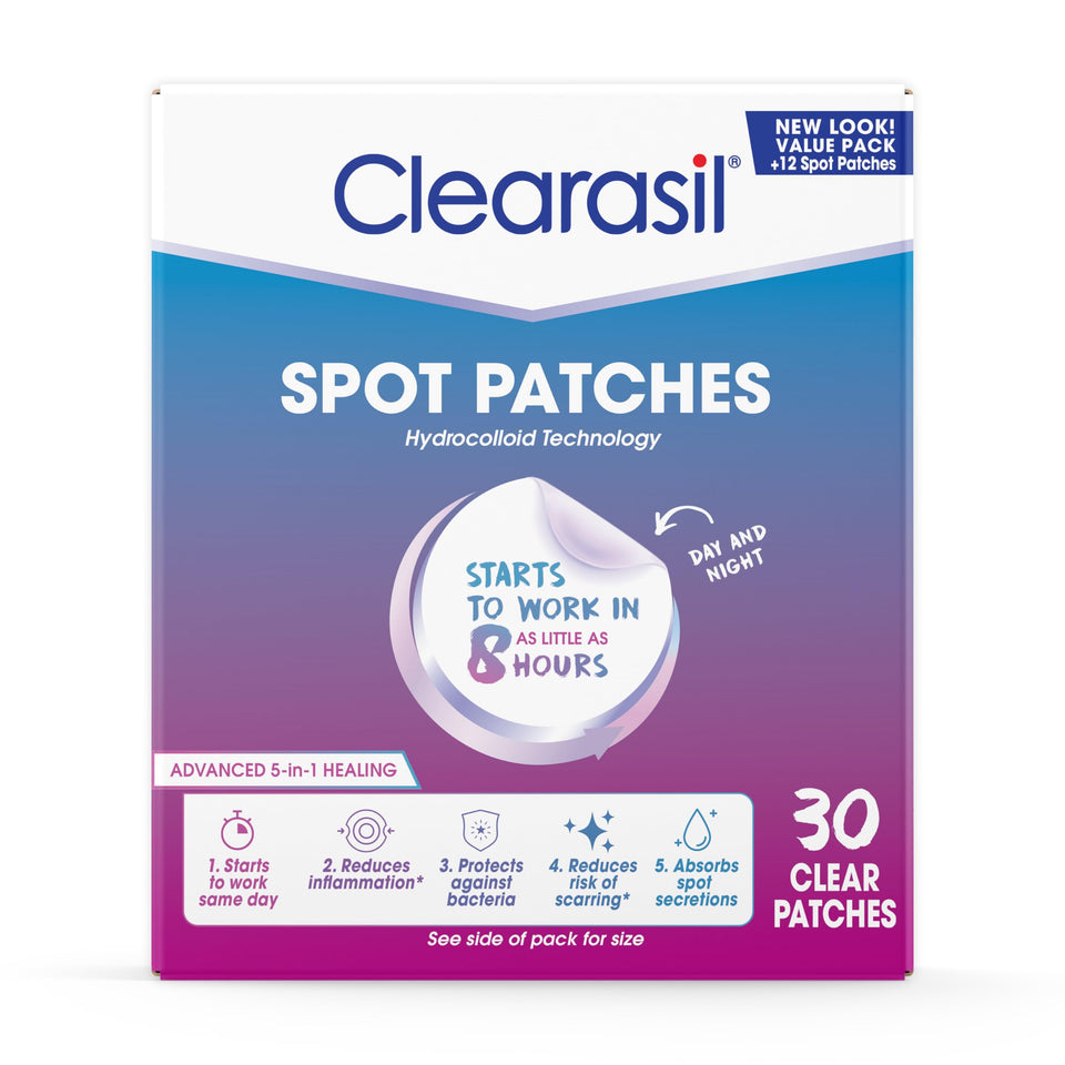 Clearasil front packaging showing product benefits and 30 count