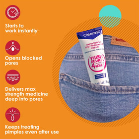 Gel on fingertip being dotted onto a blemish, Clearasil targeted application benefit