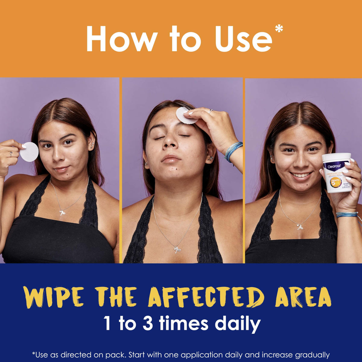 Person wiping face with Clearasil pad to remove oil and dirt