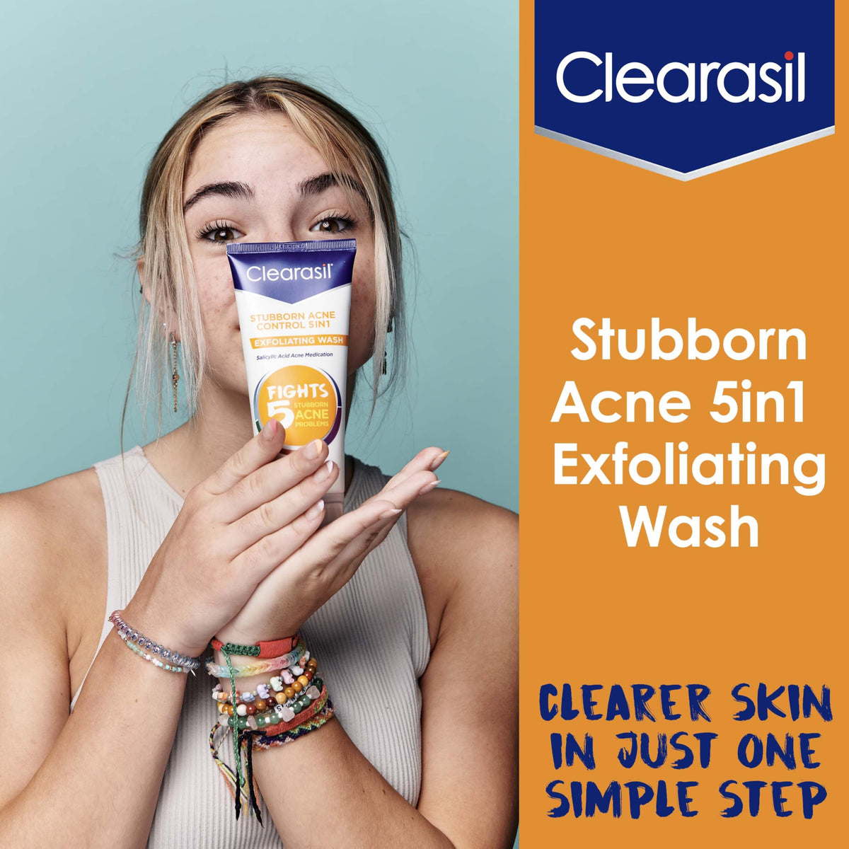 Clearasil wash being massaged on face to unclog pores and reduce oil