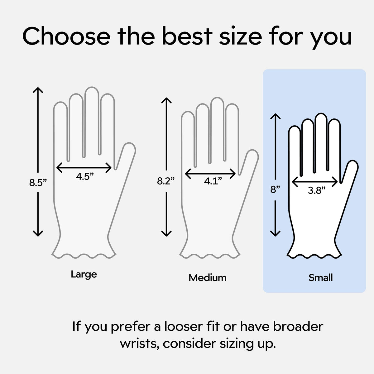 Clearbody Organics hand next to ruler showing size S fit guidance