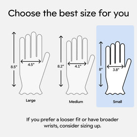 Clearbody Organics hand next to ruler showing size S fit guidance