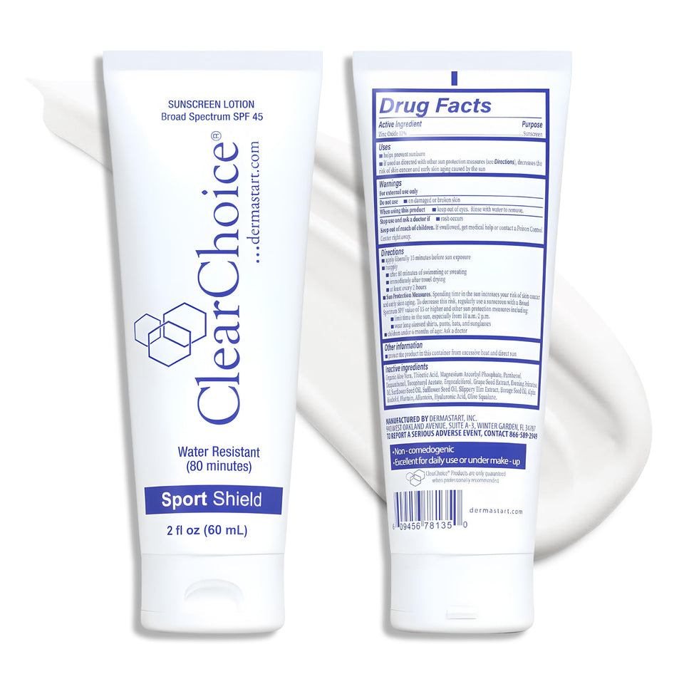 ClearChoice Sport Shield front packaging showing travel-size tube and SPF label for easy carry
