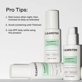 CLEARSTEM CLEARITY bottle beside ingredient list card, emphasizes real active components