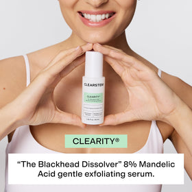CLEARSTEM CLEARITY dropper with serum texture, shows gentle exfoliating consistency