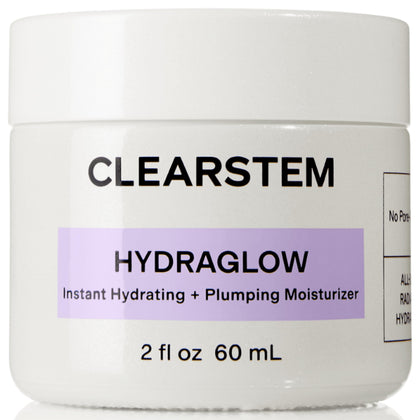 CLEARSTEM front packaging of HYDRAGLOW moisturizer showing bottle and brand benefit