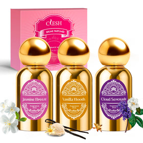 CLESH three-pack front packaging shows elegant gold bottles and variety