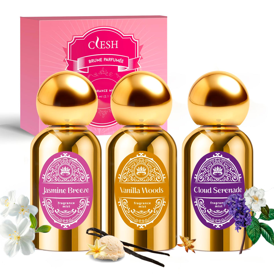 CLESH three-pack front packaging shows elegant gold bottles and variety