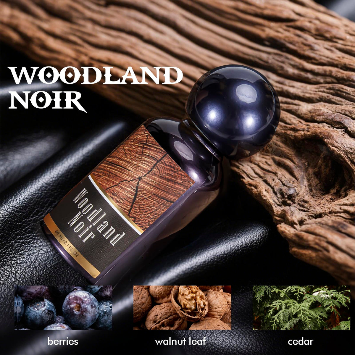 CLESH Woodland Noir close-up focusing on earthy packaging and refined scent appeal