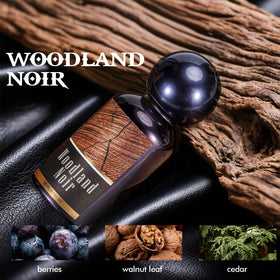 CLESH Woodland Noir close-up focusing on earthy packaging and refined scent appeal