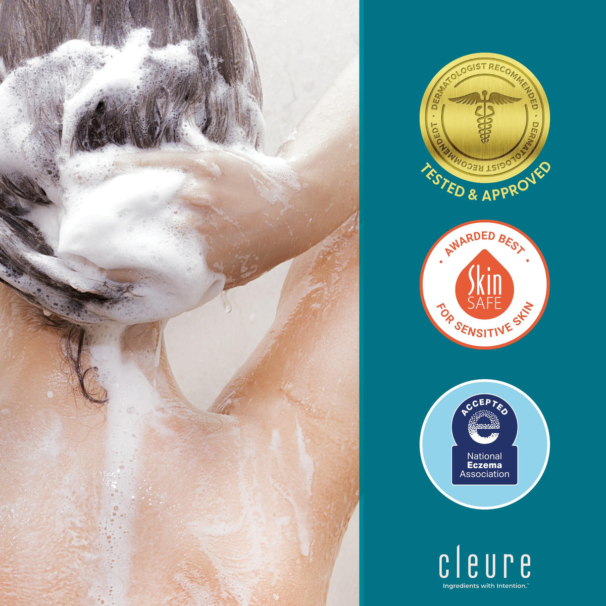 Cleure two bottles on shelf representing family-friendly gentle cleansing benefits