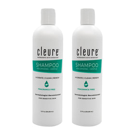 Cleure front packaging showing two 12 oz bottles and clear labeling for gentle care