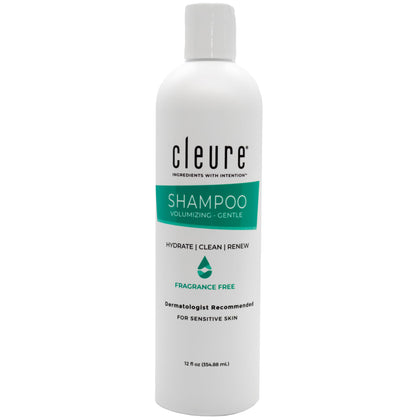 Cleure front packaging showing clean shampoo bottle and clear benefits