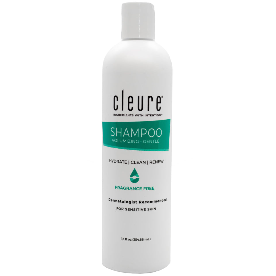 Cleure front packaging showing clean shampoo bottle and clear benefits