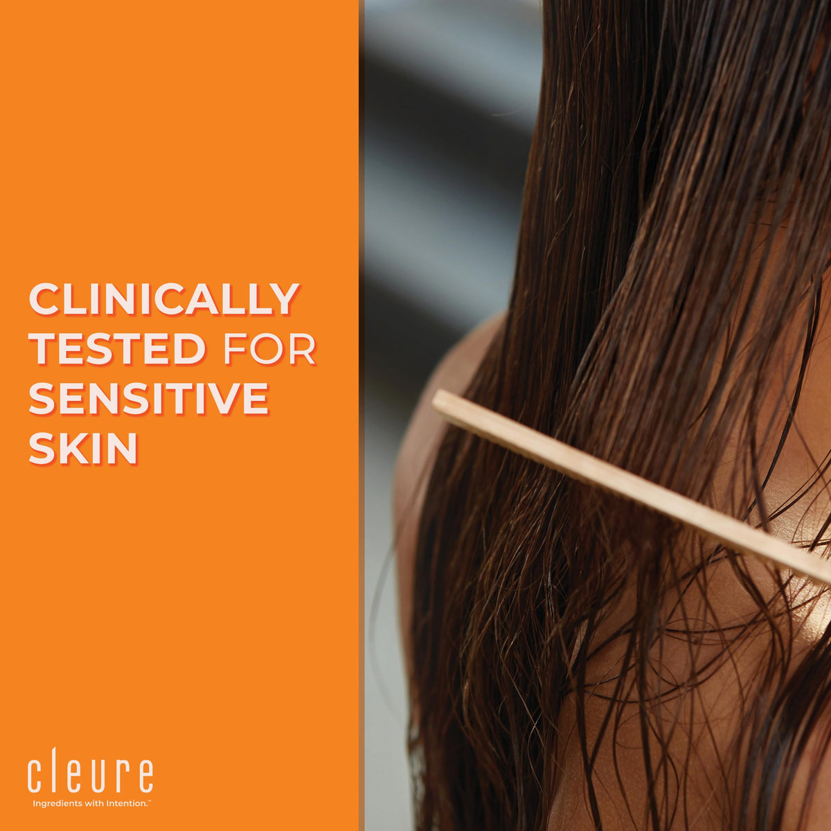 Before and after hair photo with Cleure showing improved smoothness and detangling benefit
