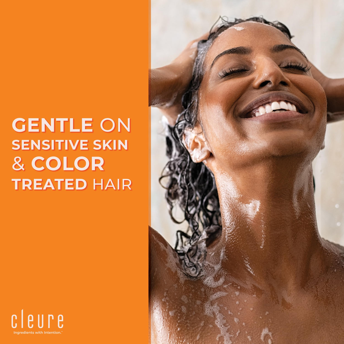Cleure set in bathroom lifestyle scene demonstrating everyday gentle care for sensitive scalps