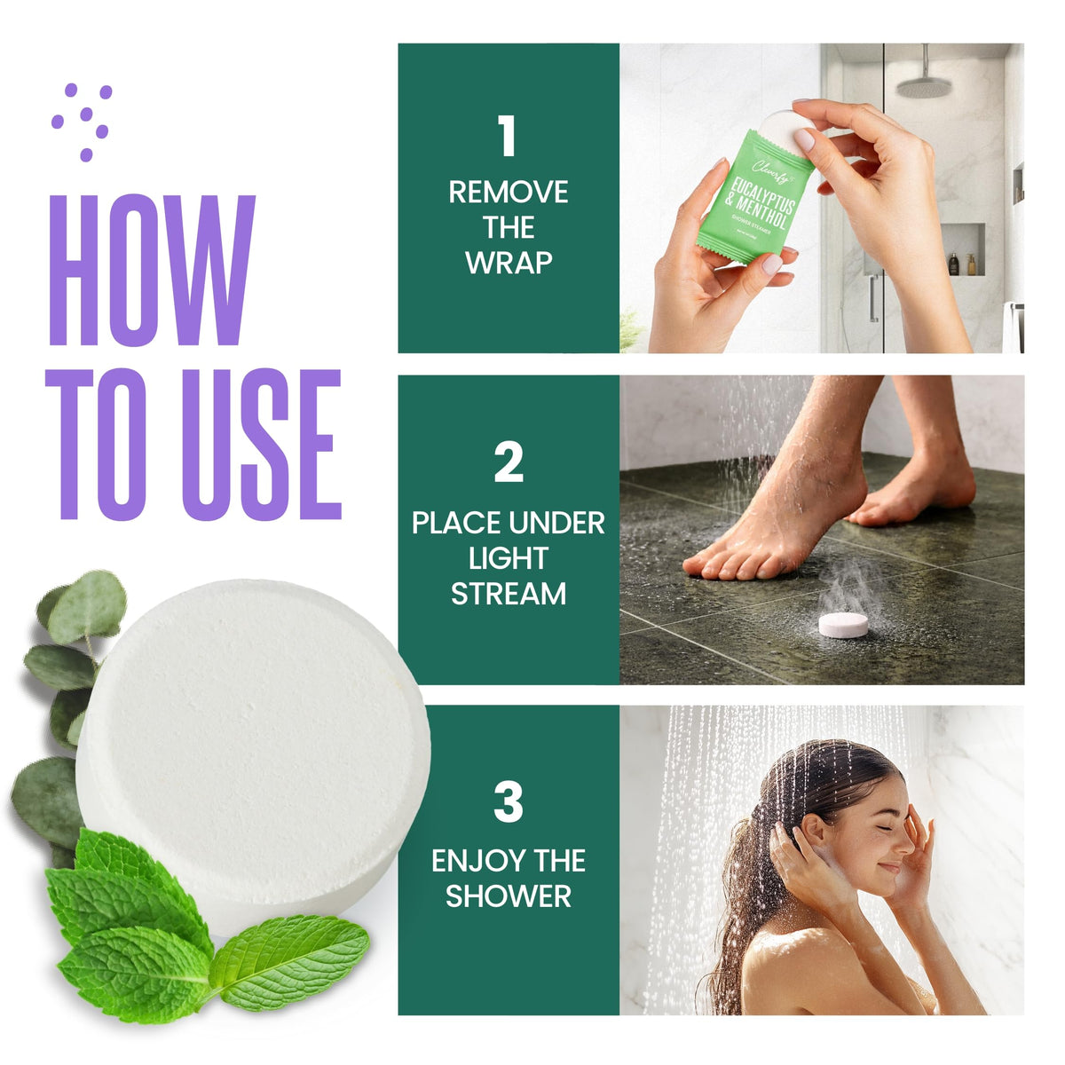 Cleverfy lifestyle shot of shower turned spa with steamers for at-home retreat