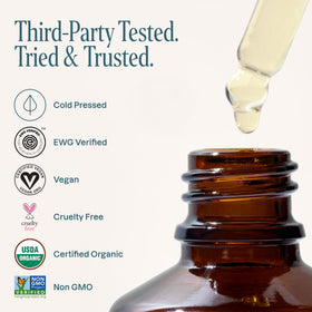 Cliganic argan oil label closeup showing USDA Organic and non-GMO verification