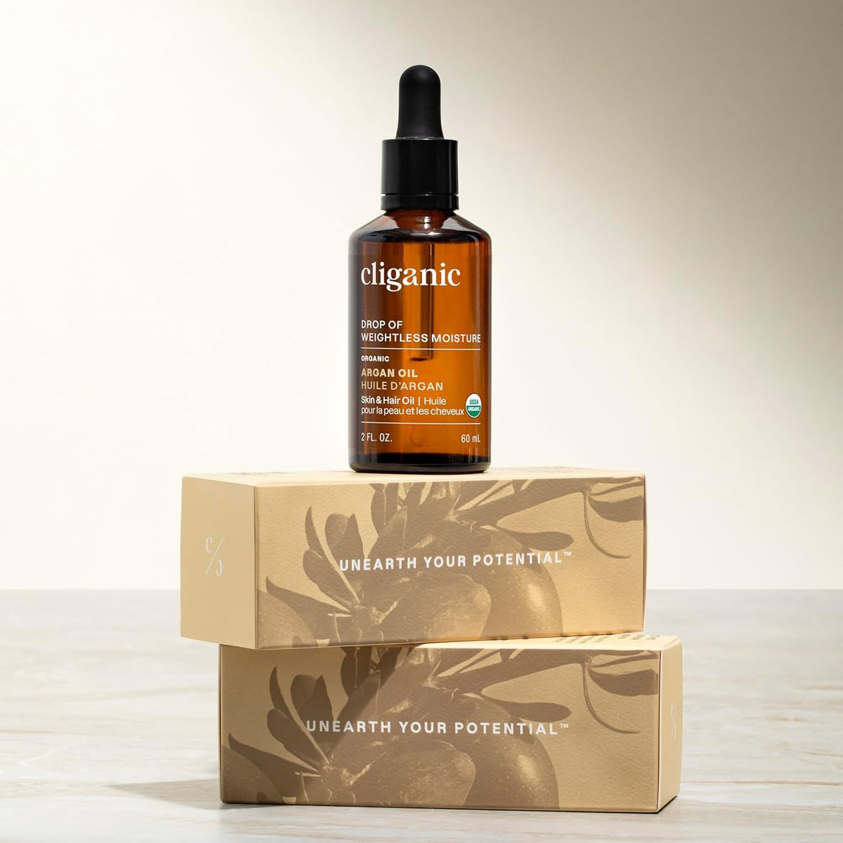 Cliganic bottle in bathroom setting showing everyday routine benefit