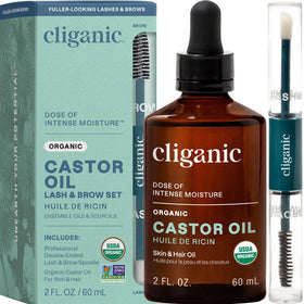 Cliganic 2oz glass bottle front view showing label and purity benefit