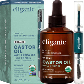 Cliganic castor oil front packaging showing label and vial benefits