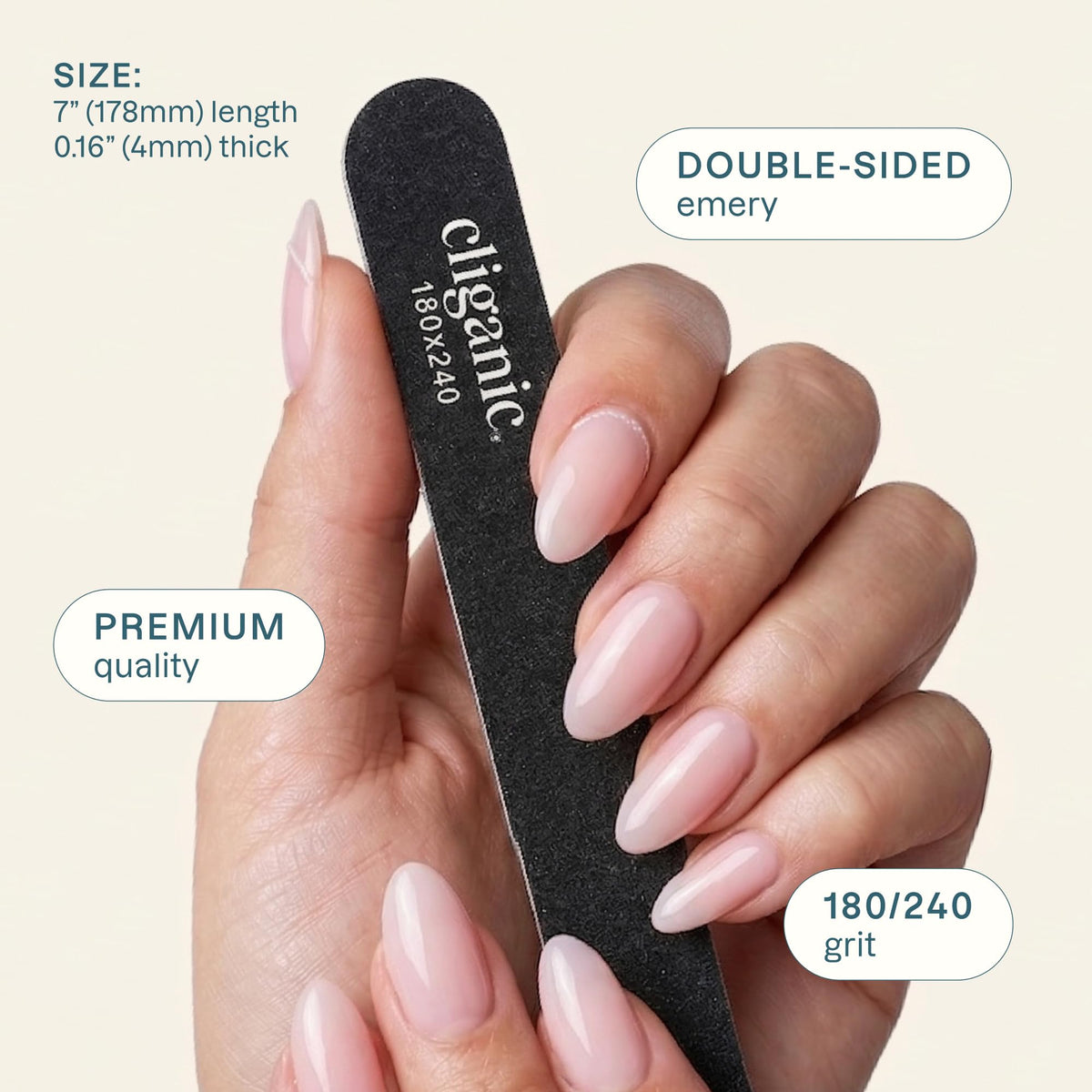 Cliganic close-up grit texture highlighting 180 and 240 surfaces for precise shaping