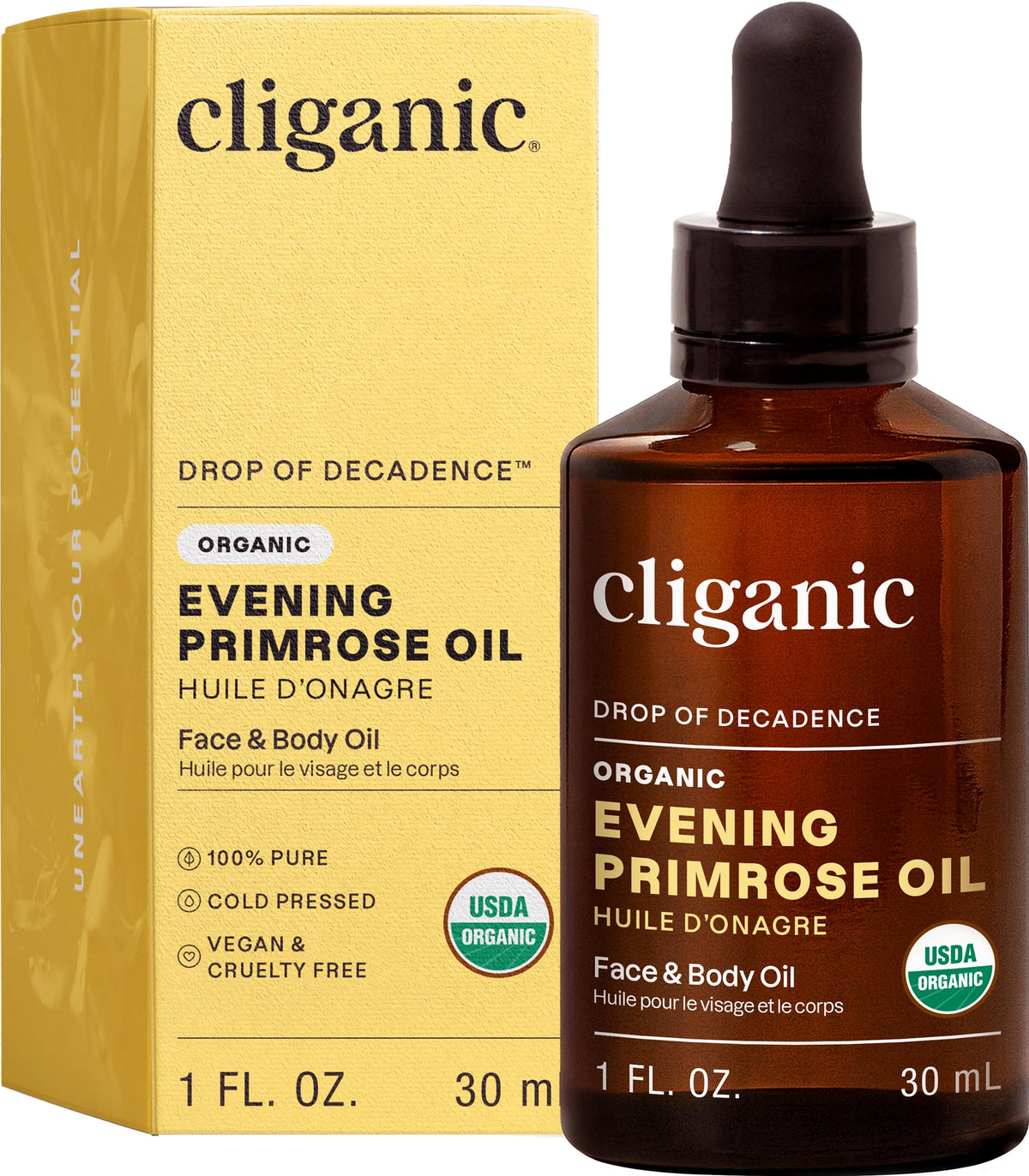 Cliganic bottle front view showing product and organic branding for confidence