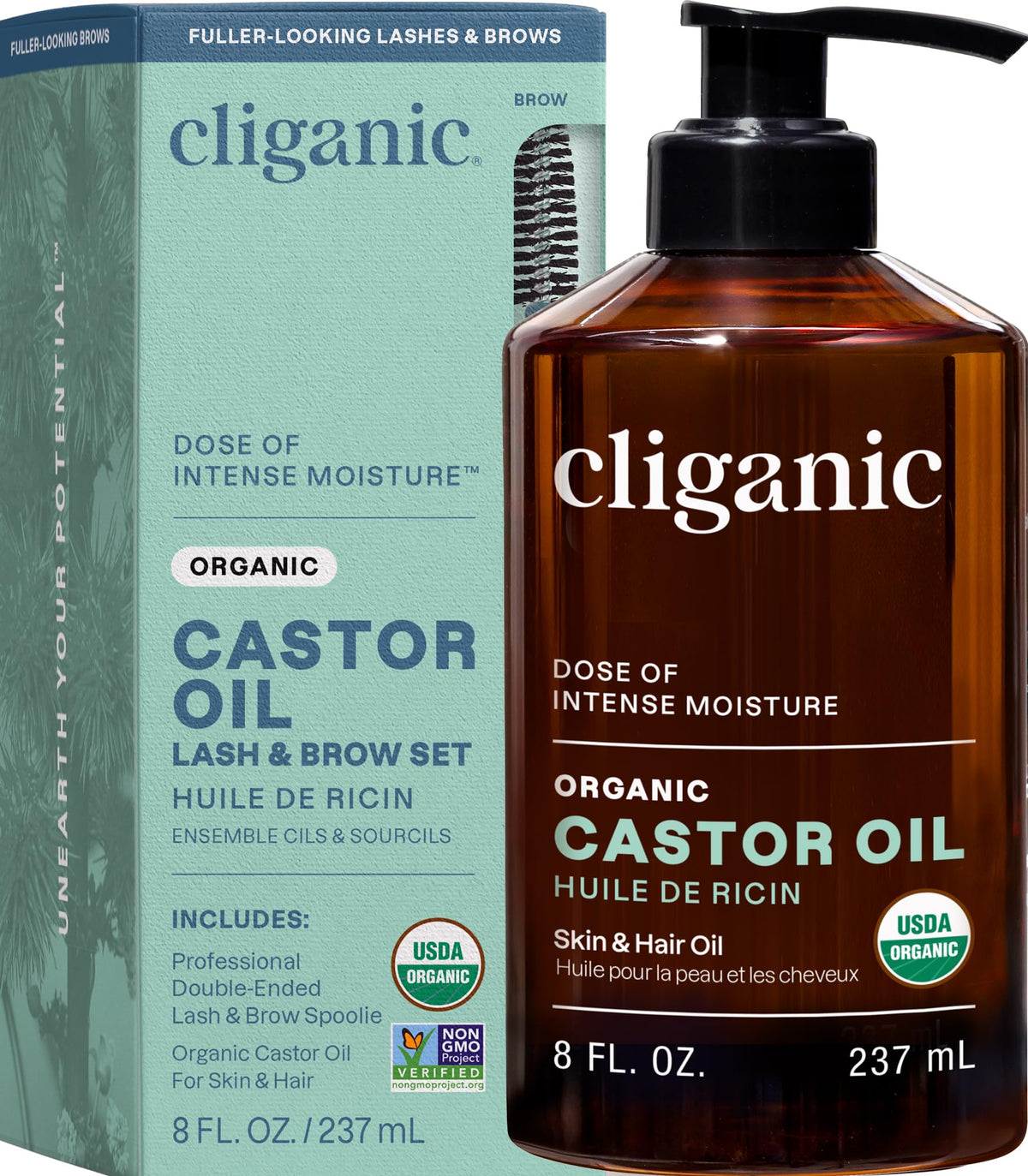 Cliganic front packaging 8oz showing bottle and label benefit clean organic oil