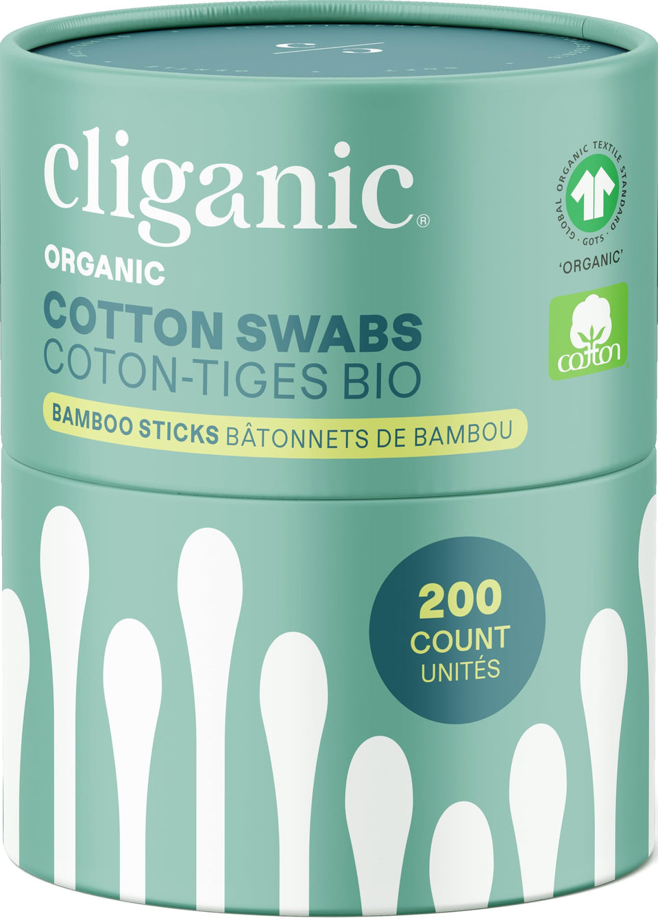 Cliganic front packaging showing 200-count eco-friendly swabs and clear benefit