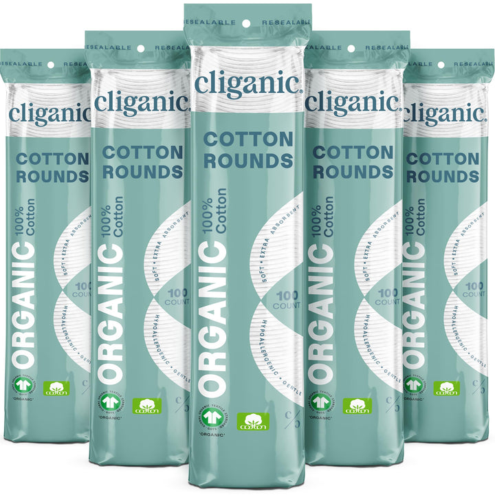 Cliganic front packaging showing 500-count cotton rounds and value