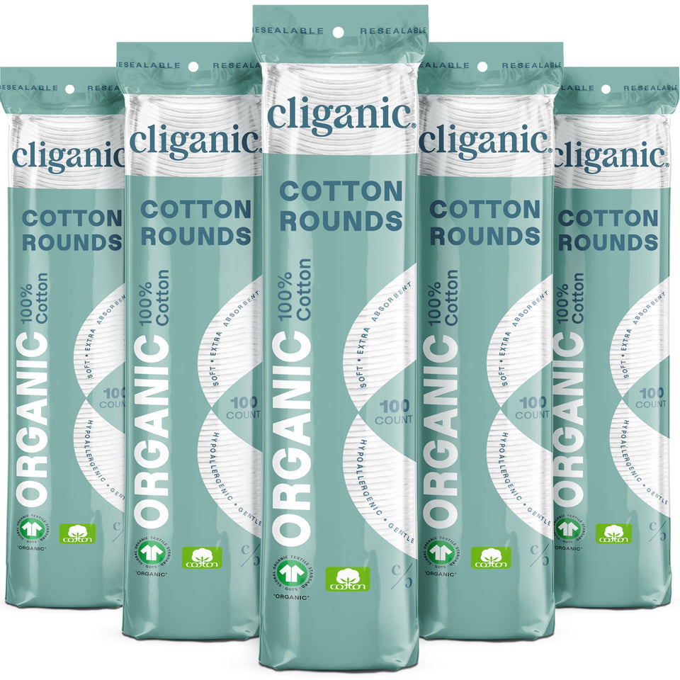 Cliganic front packaging showing 500-count cotton rounds and value