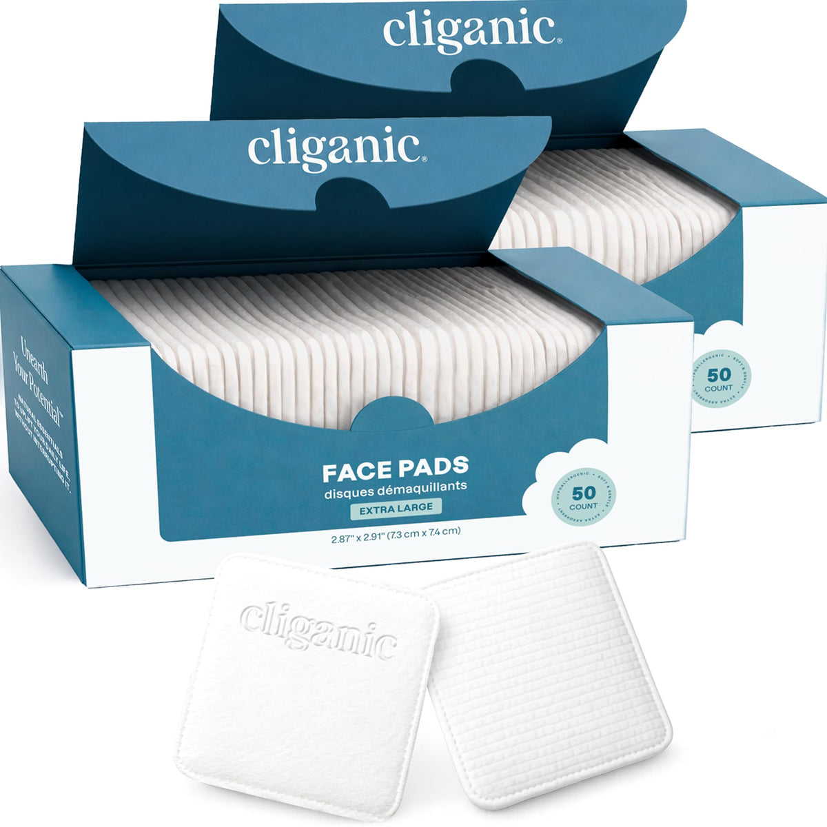 Cliganic front packaging showing 100-count pads and clear benefits