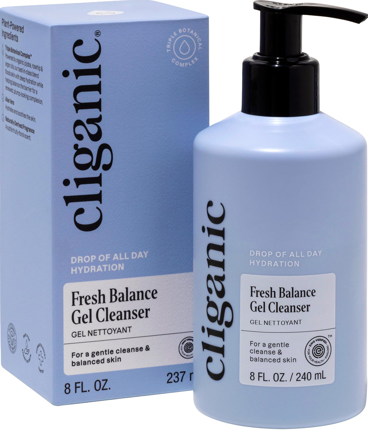 Cliganic front packaging showing hydrating gel cleanser benefits