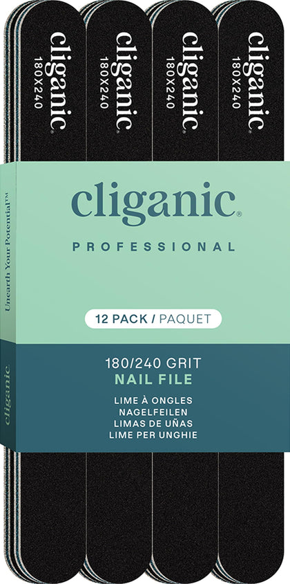Cliganic front packaging showing 12 nail files and brand clarity and value