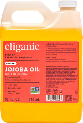 Cliganic jojoba oil front bottle showing clean packaging and value size benefit