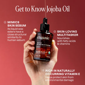 Hand dispensing Cliganic jojoba oil from pump for controlled daily use