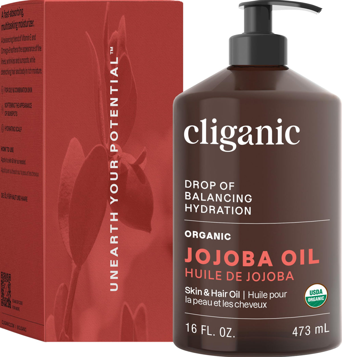 Cliganic jojoba oil applied to hair ends illustrating frizz control and shine