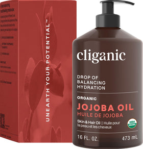 Cliganic jojoba oil applied to hair ends illustrating frizz control and shine