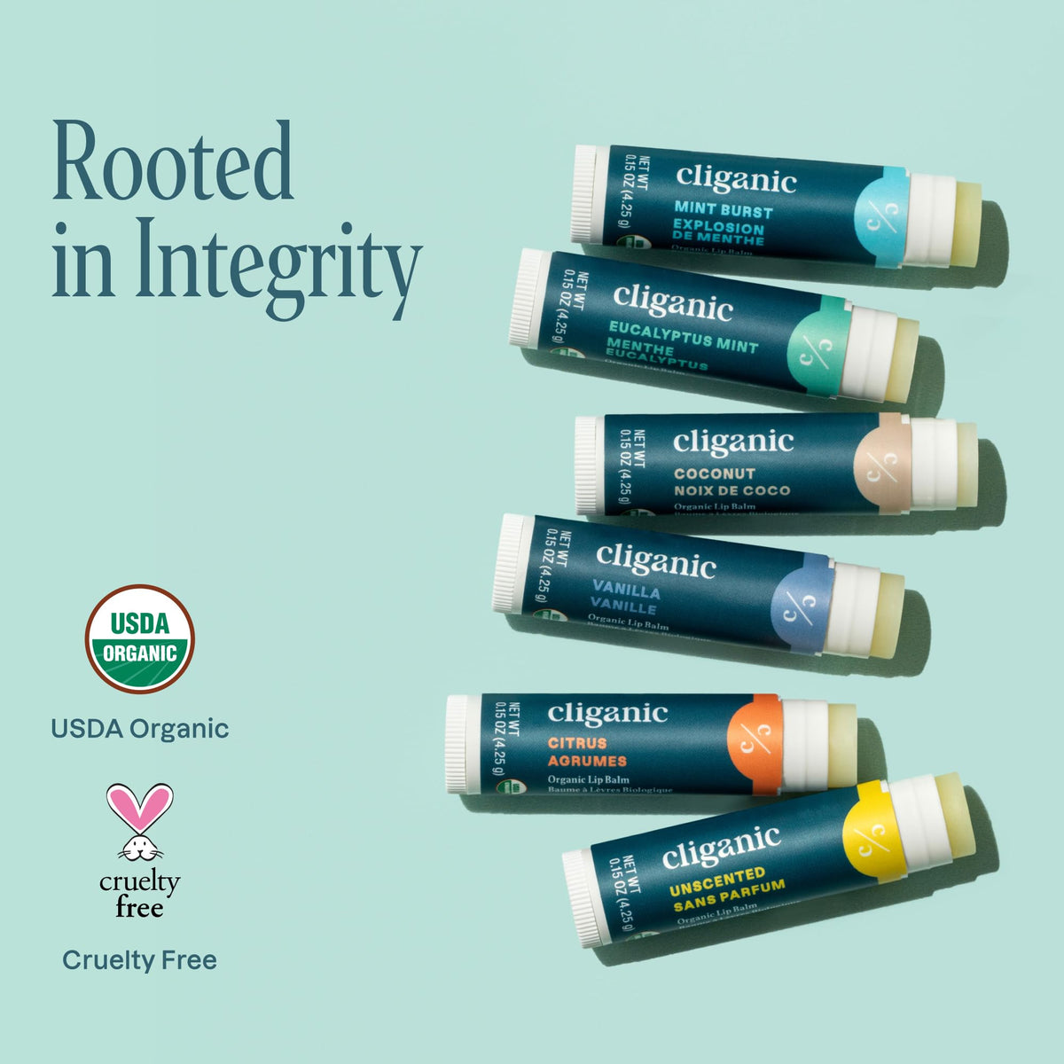 Cliganic lip balms in a purse outdoors highlighting travel convenience