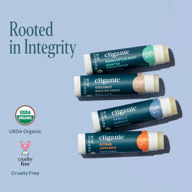 Cliganic lip balm in outdoor setting showing protection during hikes