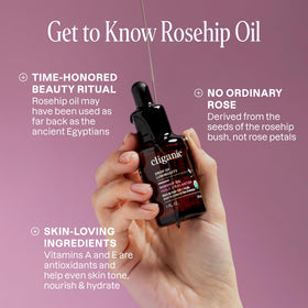 Close-up of Cliganic rosehip oil texture highlighting pure cold-pressed quality