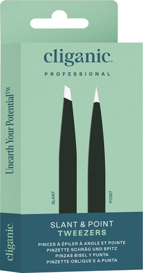 Cliganic tweezers next to ruler showing compact travel-friendly size